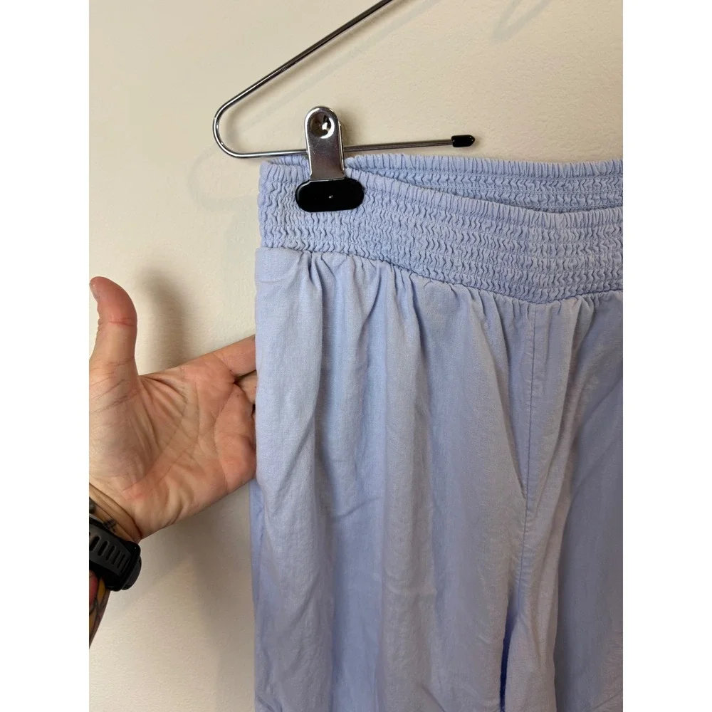 Aerie Light Blue Linen Blend Smocked Wide Leg Pants Womens Medium